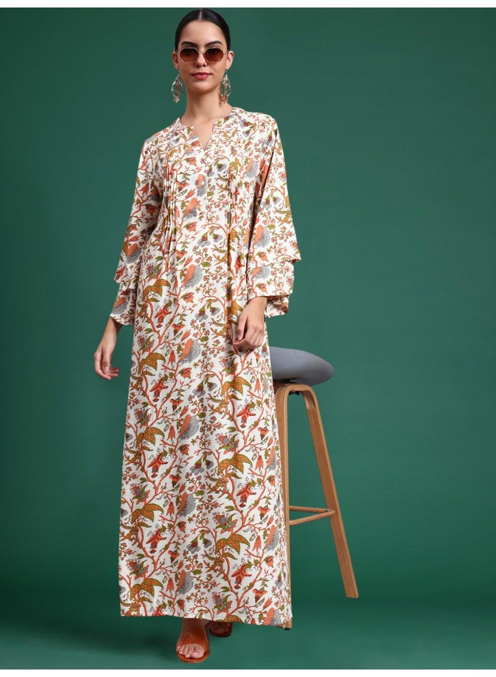 Floral Rayon Jalabiya AL4005A with Flared Sleeves - Image 1