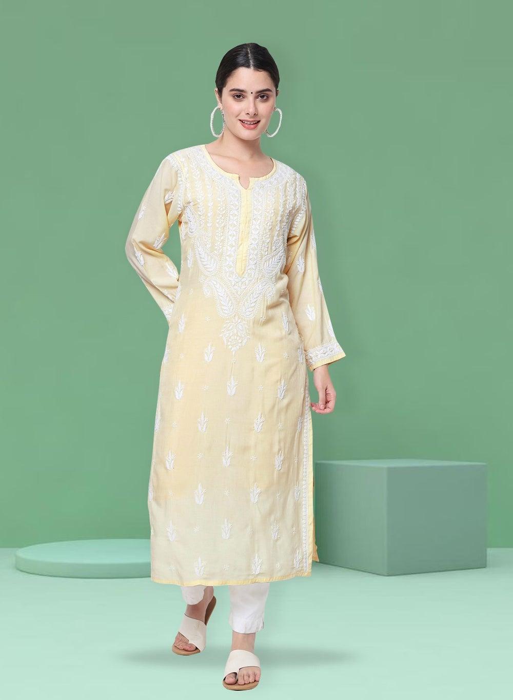 AL3584 Hand-Embroidered Chikankari Cotton Kurta - Image 1