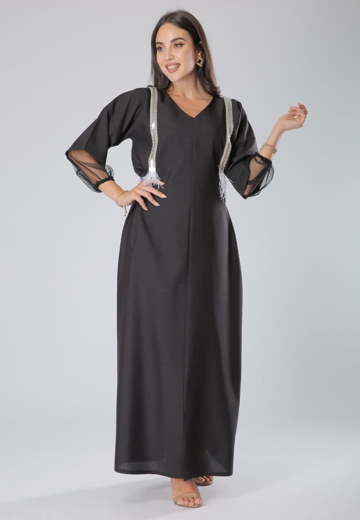 Multicolor V-Neck Mesh Detail Asymmetric Kaftan - Image 1