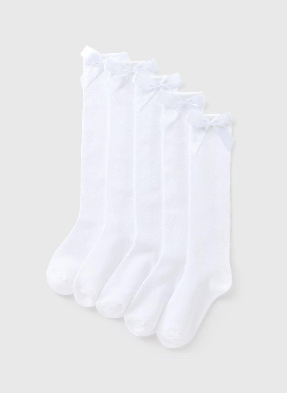 White Bow Knee High Socks 5 Pack - Image 1