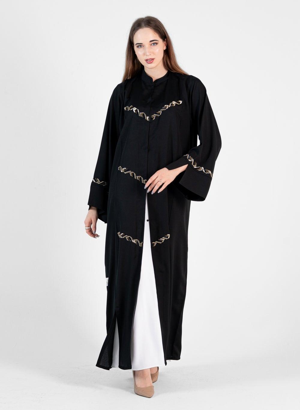 Black R 202418 Embroidered Open-Side Abaya - Image 1