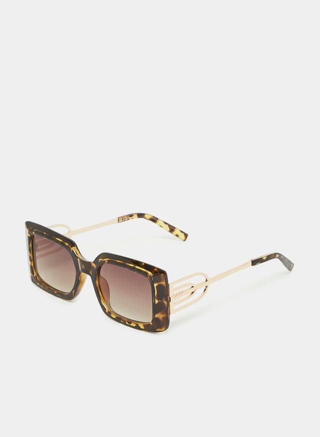 Tortoise Rectangle Sunglasses 7007397505Brown with Temple Detail - Image 1