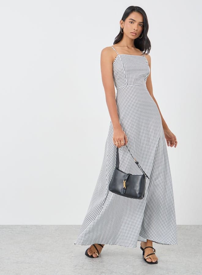 Black Checked Sleeveless A-Line Maxi Dress - Image 1