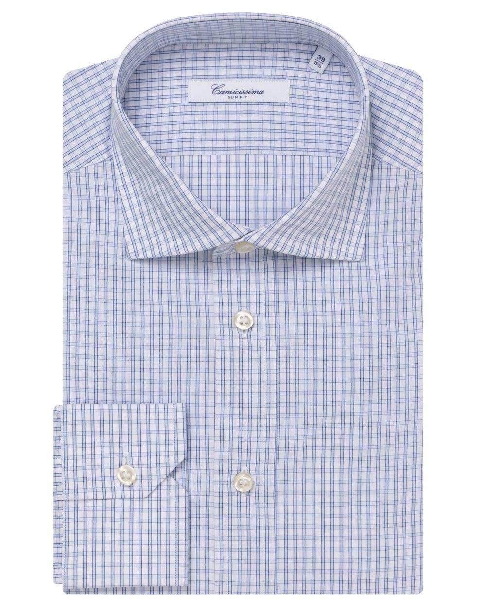 LONG SL. Slim Fit Light Blue Checkered Shirt - Image 1
