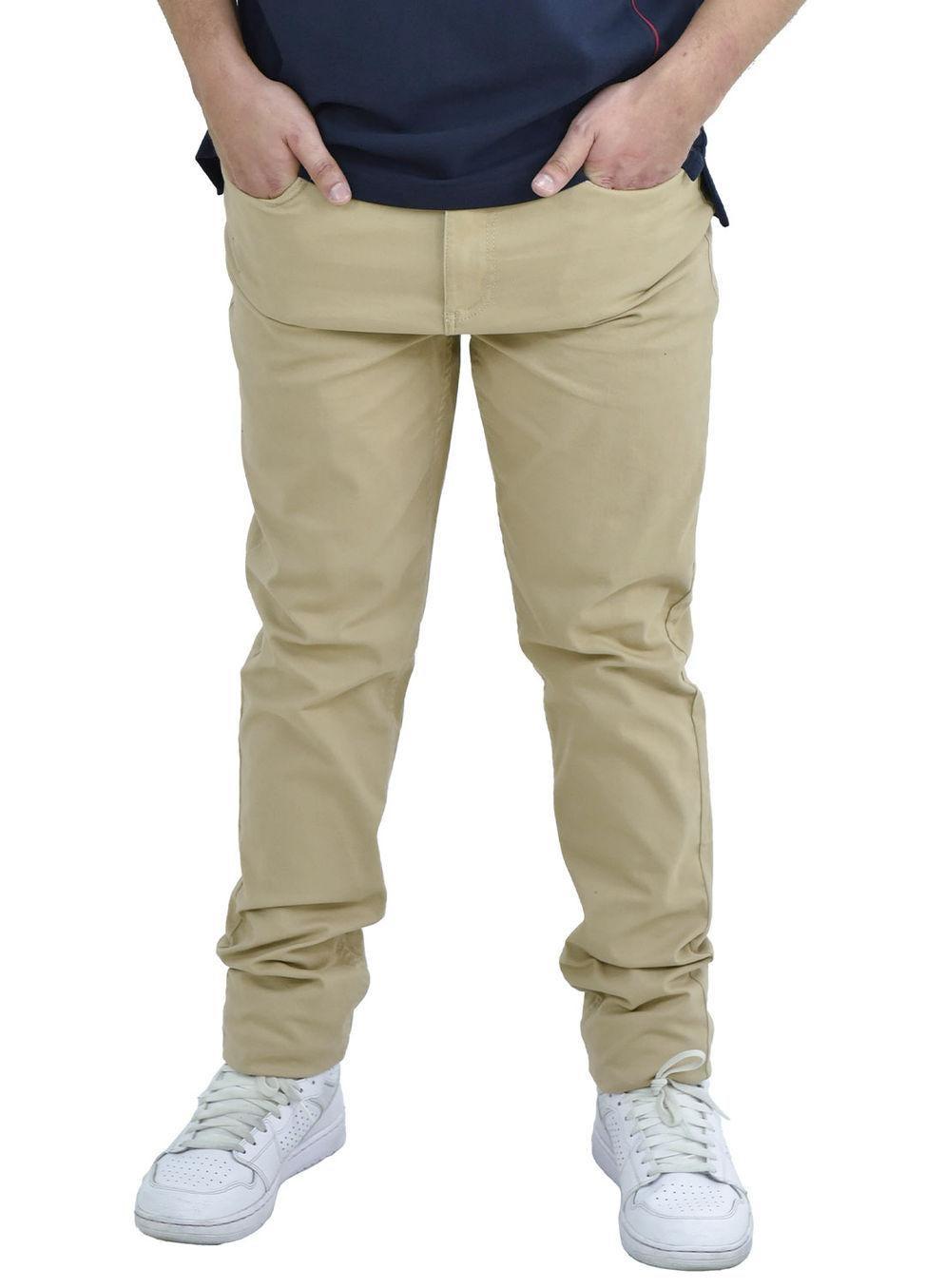 Men’s Slim Fit Beige Cotton Blend Khakis - Image 1