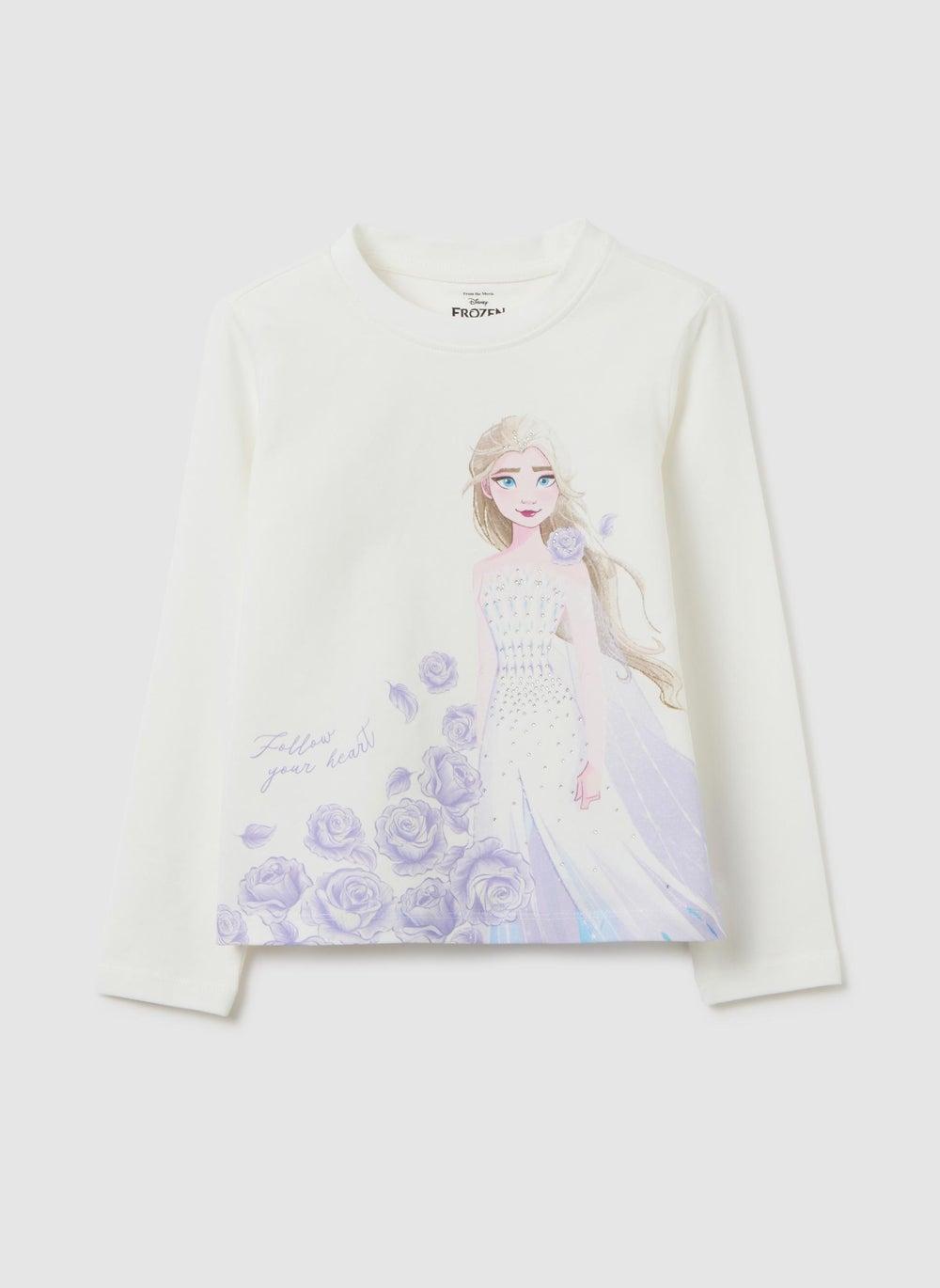 Girls White Stretch Cotton Graphic Long Sleeve Top - Image 1