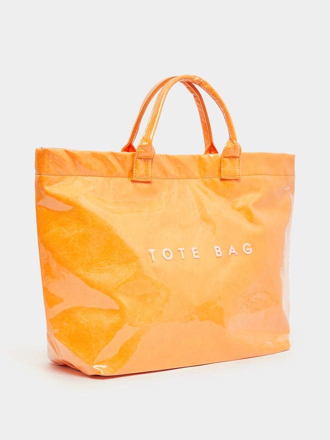 Styli Orange Glossy Embellished Tote Bag - Image 1