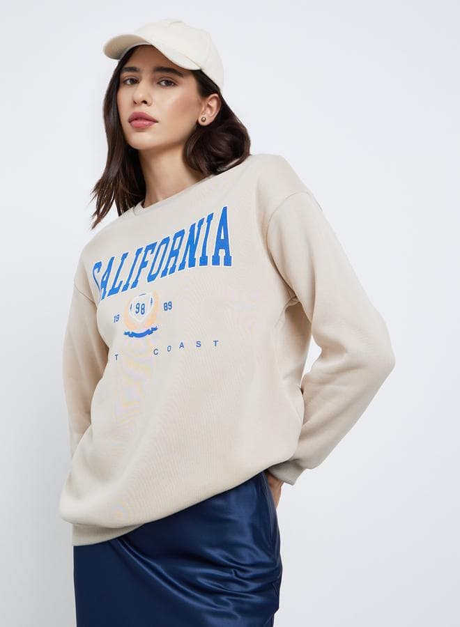 Take Two California Print Beige Relaxed Fit Sweatshirt - Image 1