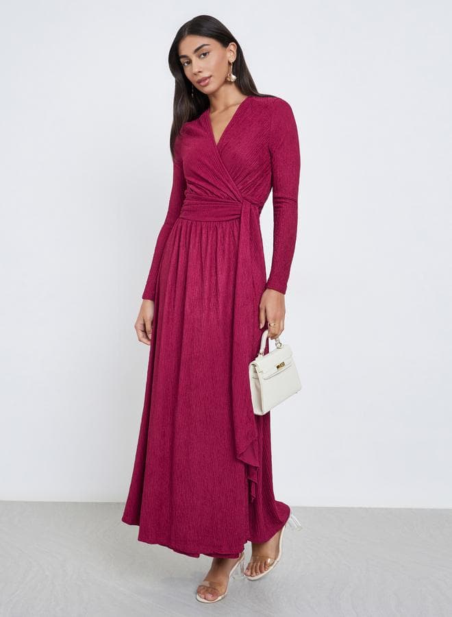 Dark Pink Textured Wrap Maxi Dress - Image 1