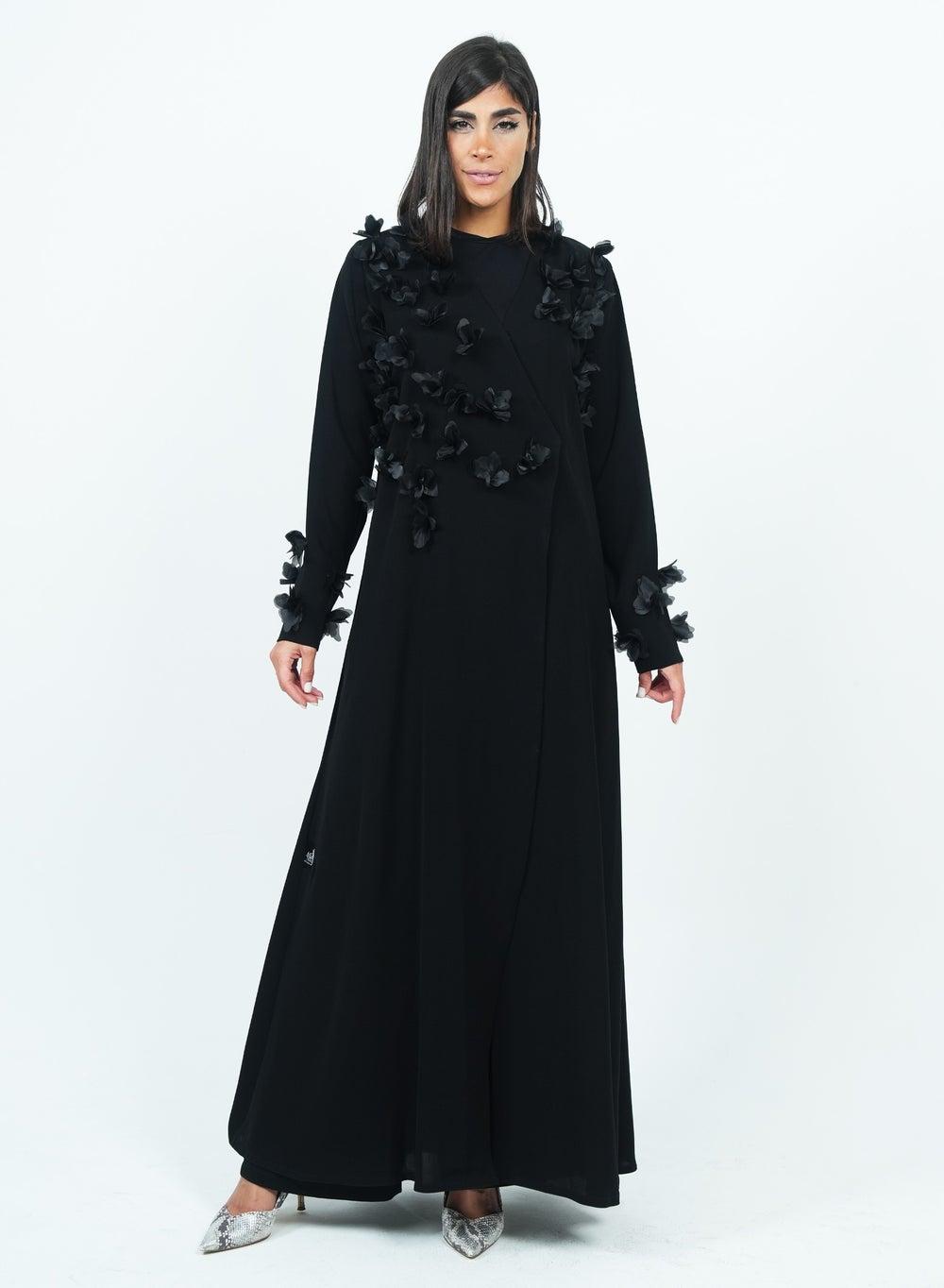 Black R 202559 Embroidered Floral Abaya - Image 1