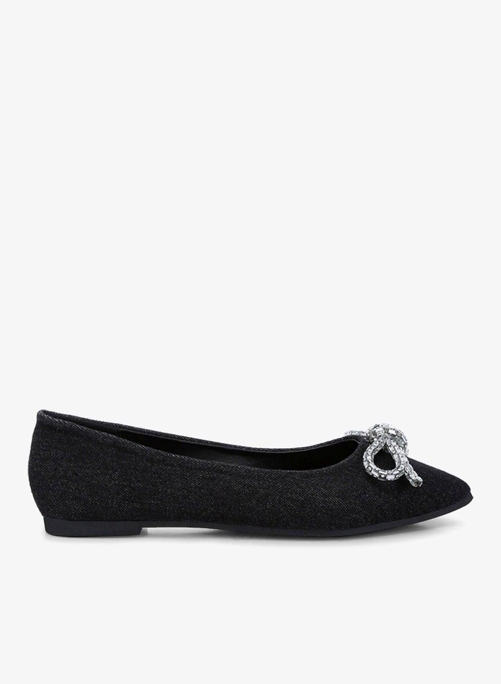 Sh4735 Black Rhinestone Bow Ballet Flats - Image 1