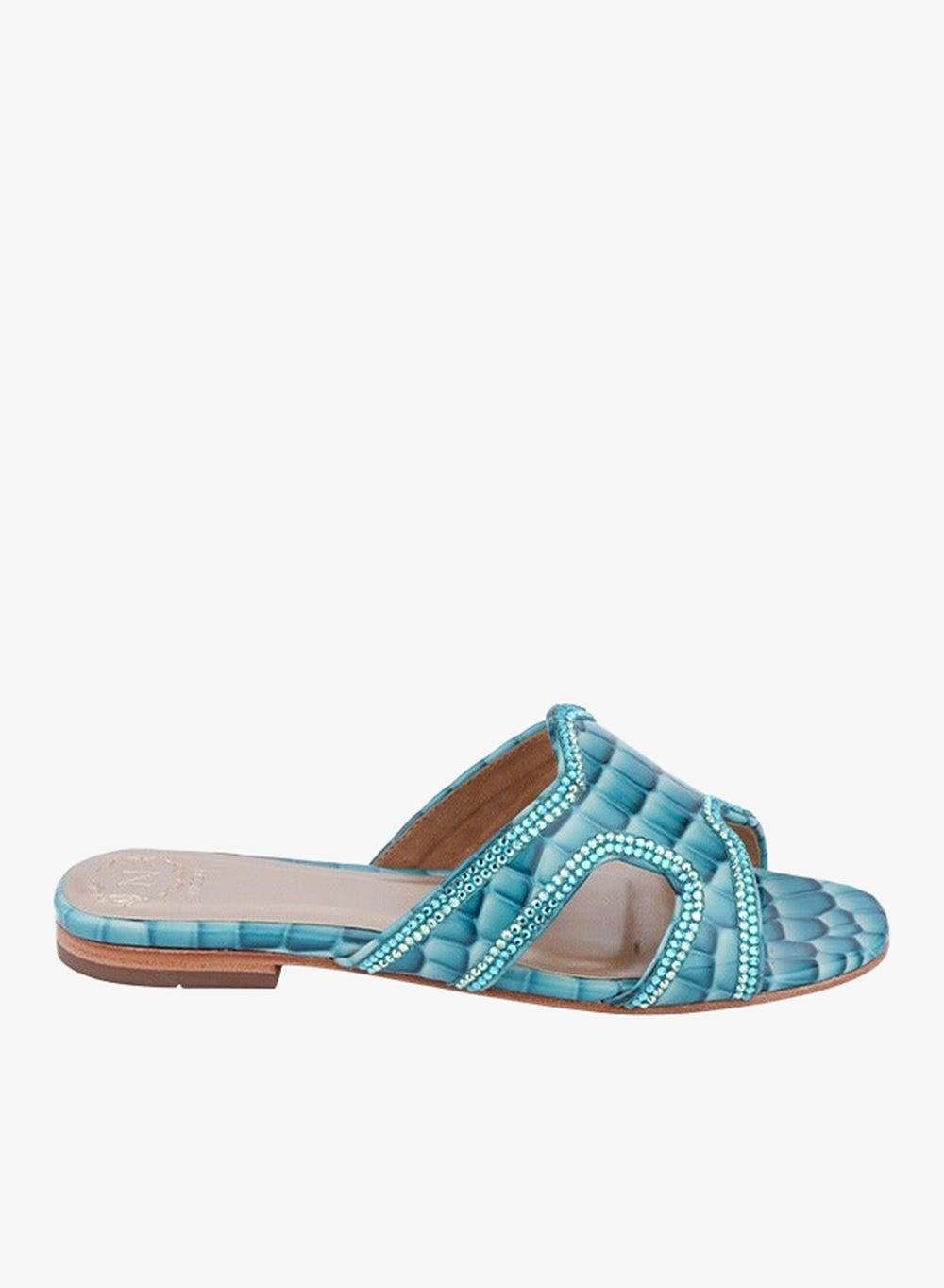 Josefina Blue Leather Flat Sandals - Image 1