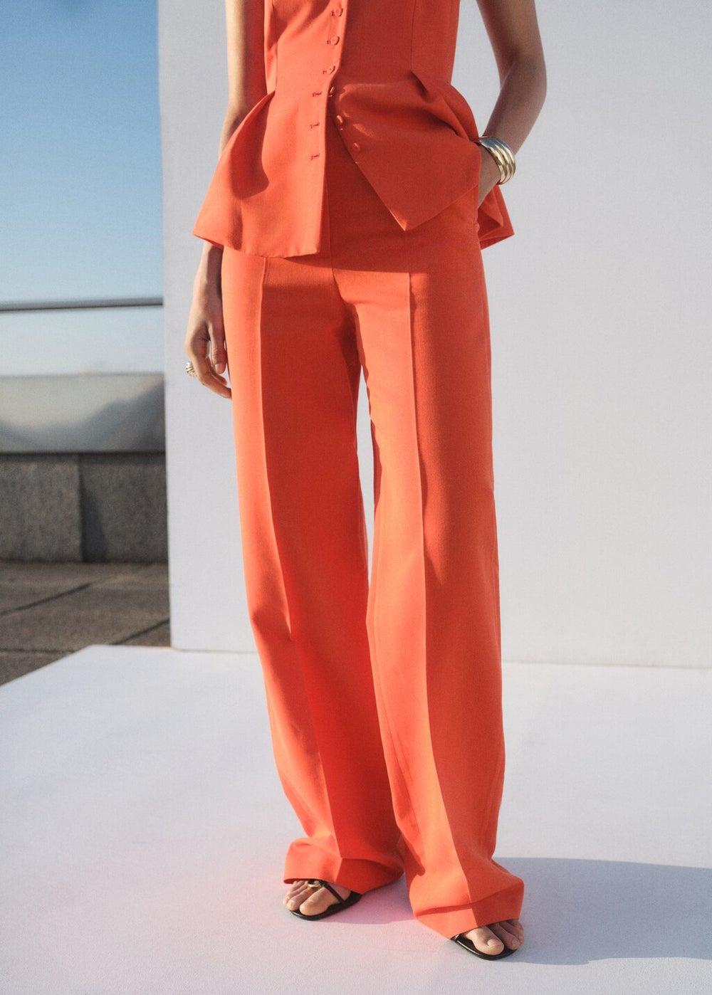 Elegant Straight Mid-Rise Wide Leg Suit Trousers - Image 1