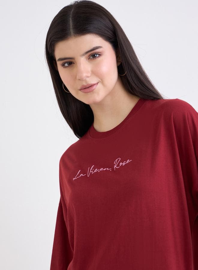 Styli La Vie En Rose Red Oversized Graphic T-Shirt - Image 1