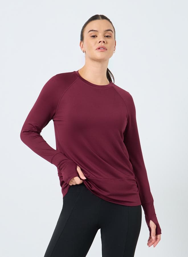 Burgundy Broad Hem Stitch Long Sleeve Active Top - Image 1