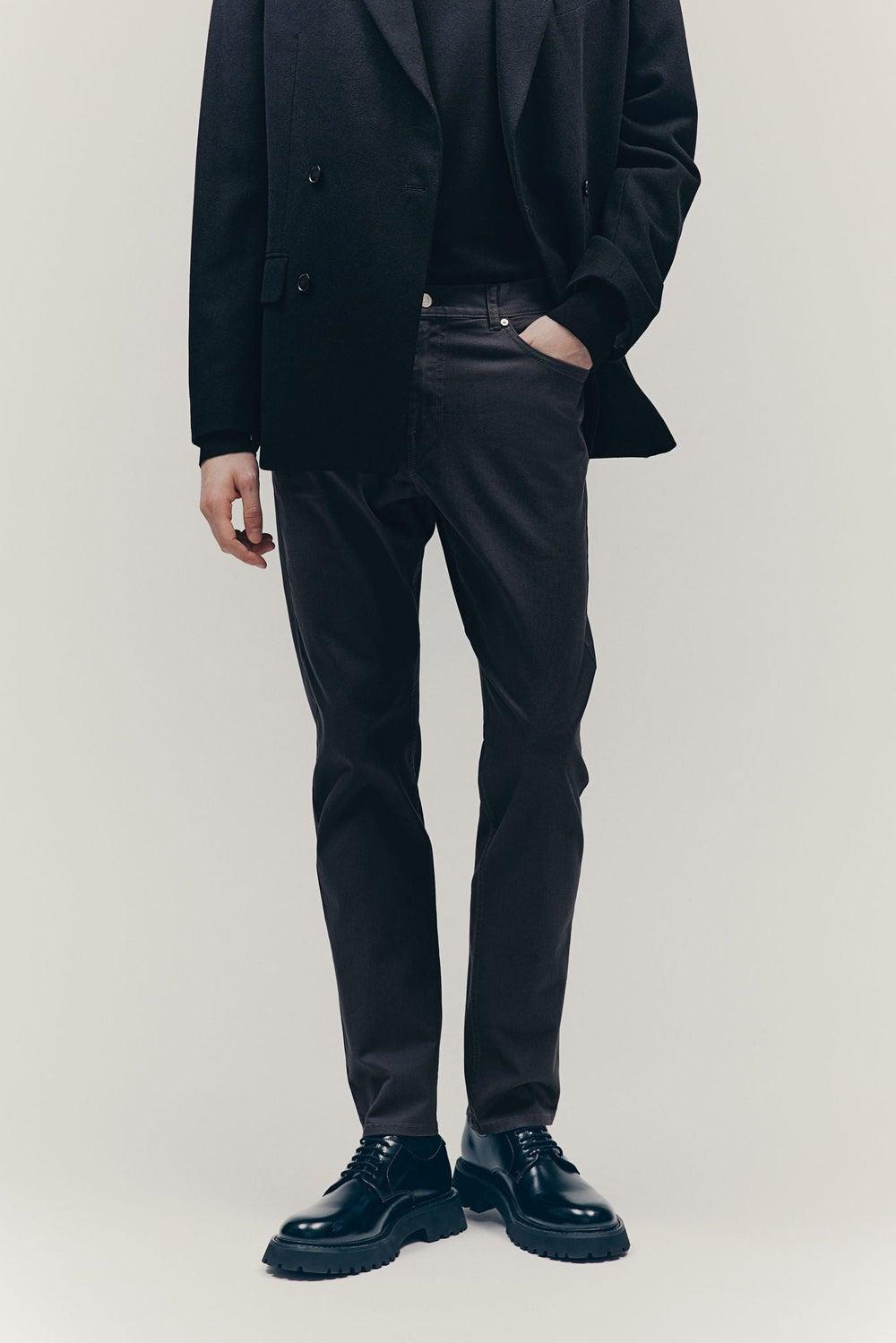 Slim Fit Cotton Twill Trousers Dark Grey - Image 1