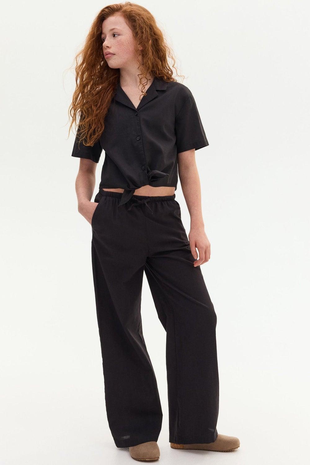 Black Linen-Blend Wide Leg Trousers - Image 1
