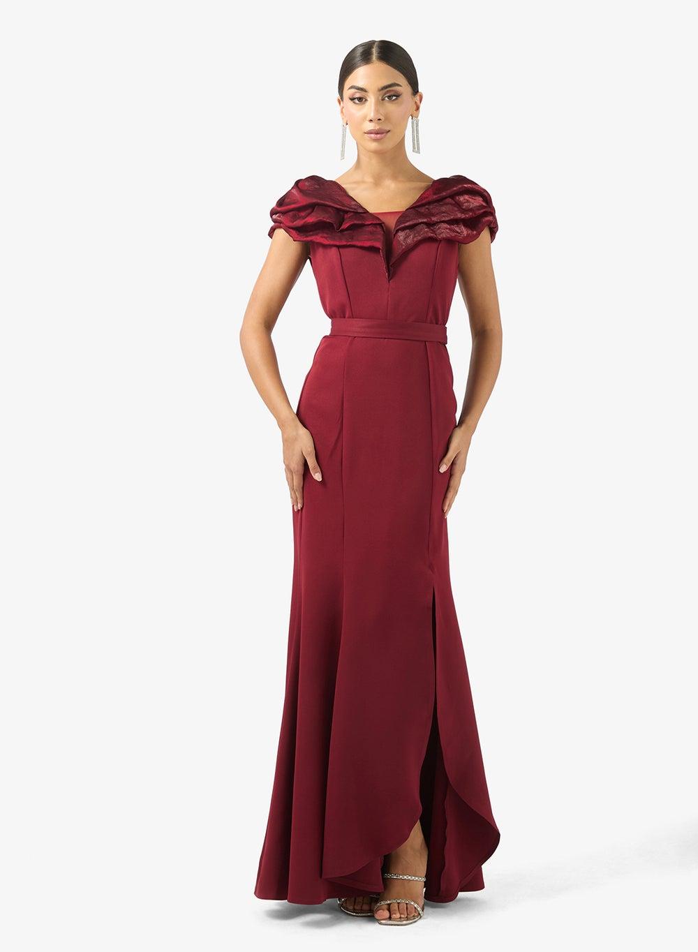 Iyra Maroon Flared Hem Slit Maxi Dress SJ25 01 05 - Image 1