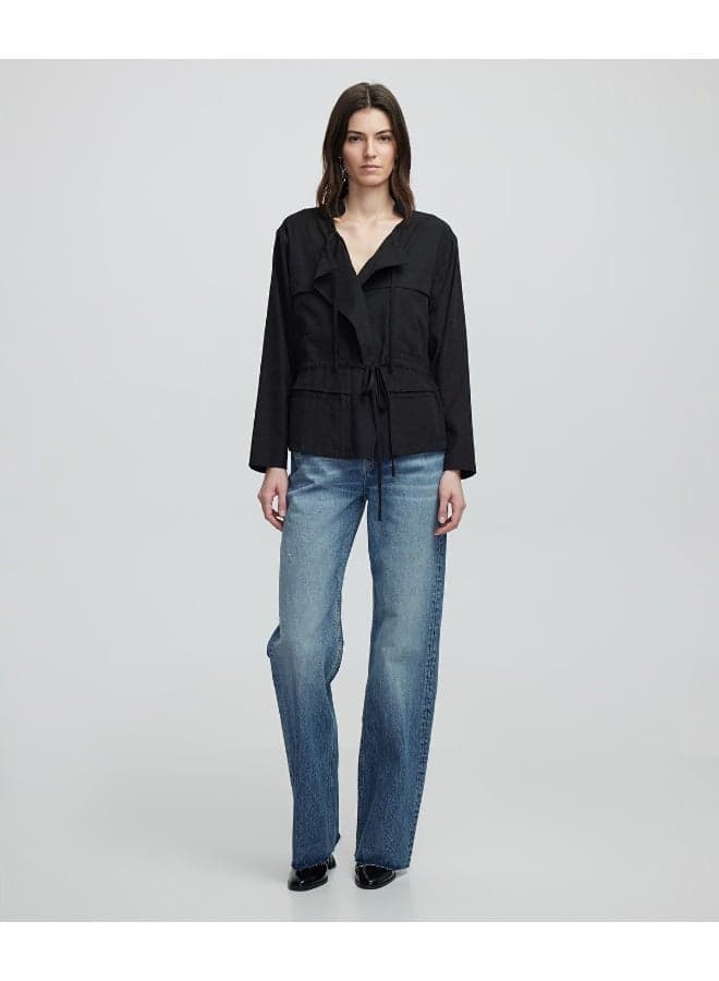 Regular Fit Adjustable Waist Black Lightweight Jacket - Image 1