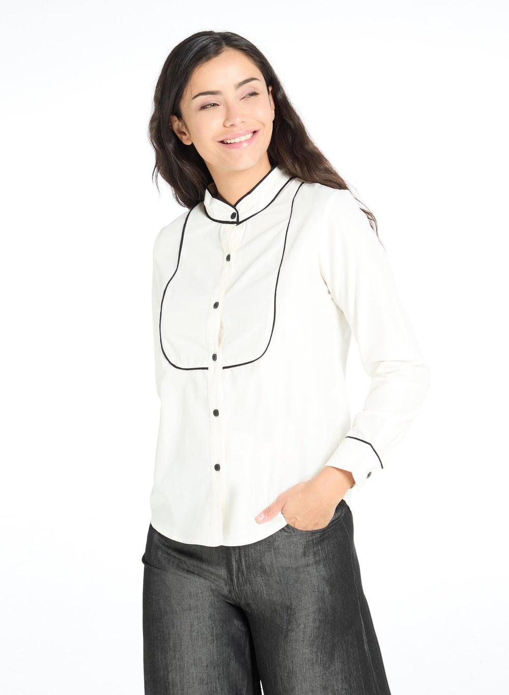 Piping Bib Shirt – Refined White Cotton Blend - Image 1