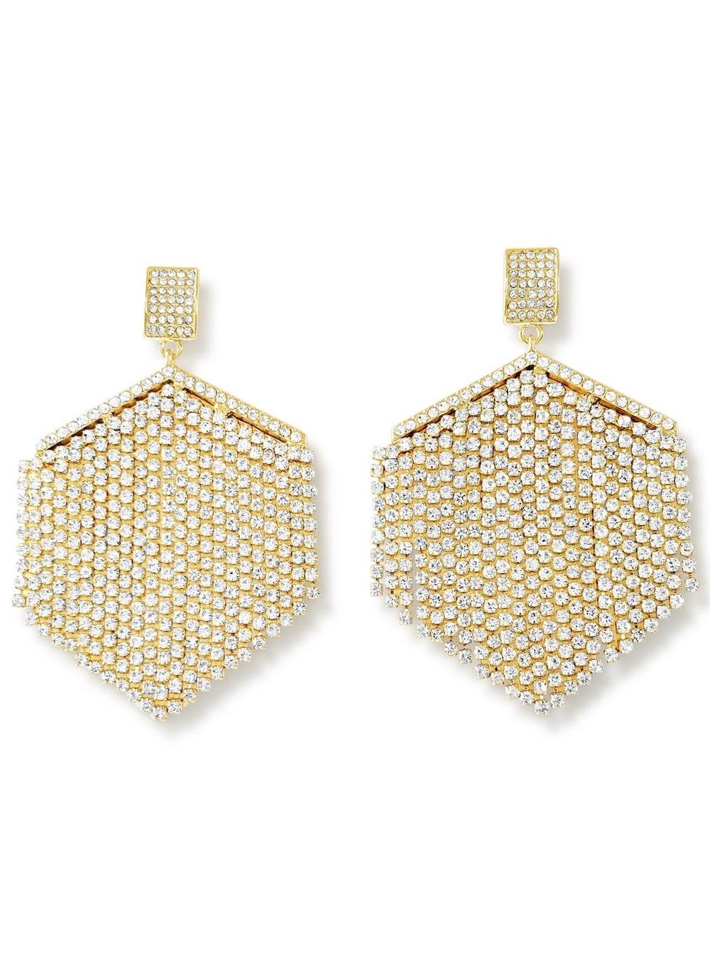Nostalgia Frill Crystal Dangle Earrings Gold-Plated - Image 1