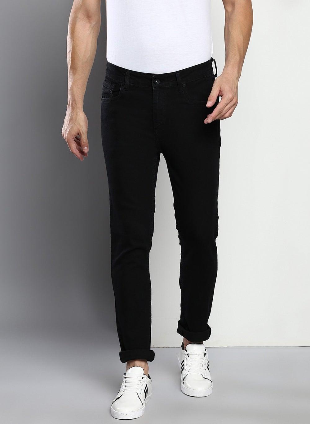 Men’s Black Slim Fit Mid Rise Stretch Denim Jeans - Image 1