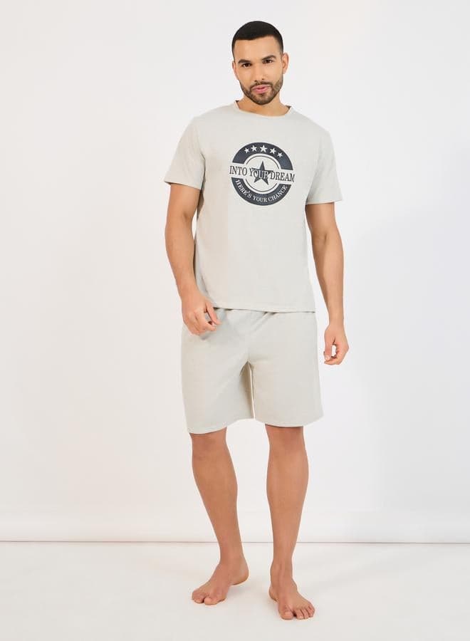 Styli Star Graphic Tee & Shorts Set 7009713814 Grey - Image 1