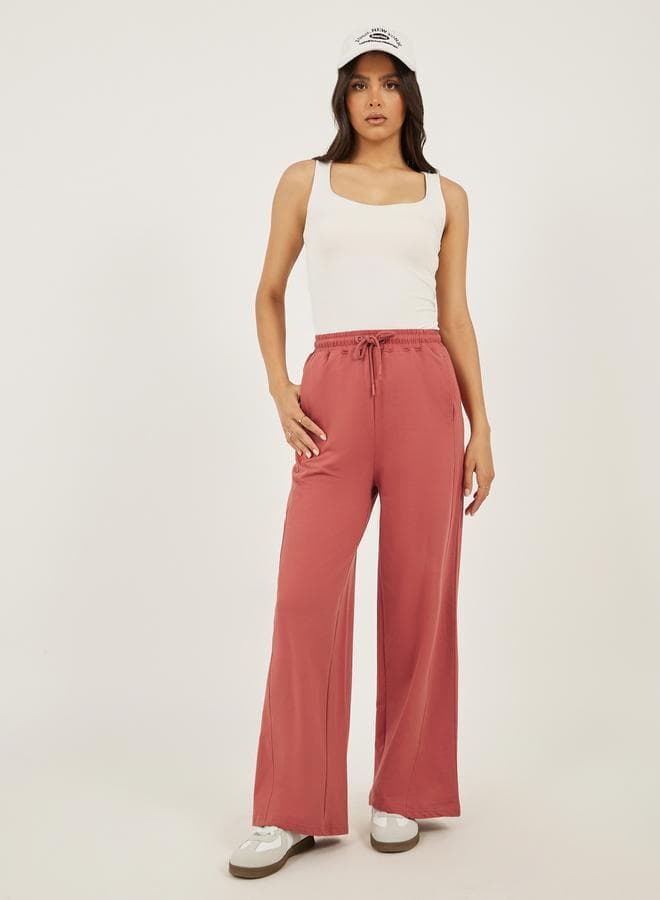 Styli Terracotta Diagonal Panel Wide Leg Joggers - Image 1