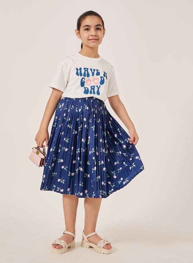 Styli Multicolour Slogan Tee & Printed Skirt Set 2112293520 - Image 1