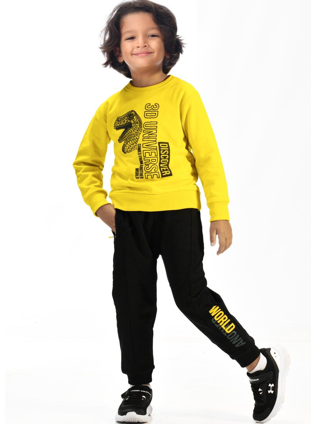 Neon Yellow Black Boys Sweatshirt Jogger Set 2-Pack - Image 1