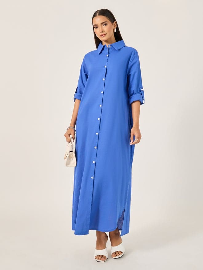 Royal Blue Button-Down Maxi Shirt Dress - Image 1