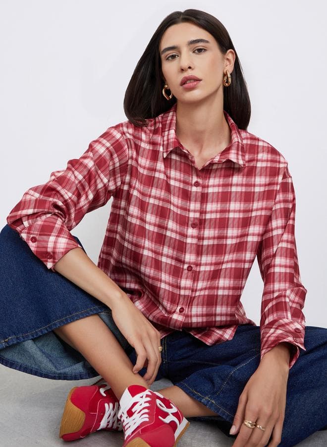 Styli Classic Red Plaid Oversized Casual Shirt - Image 1
