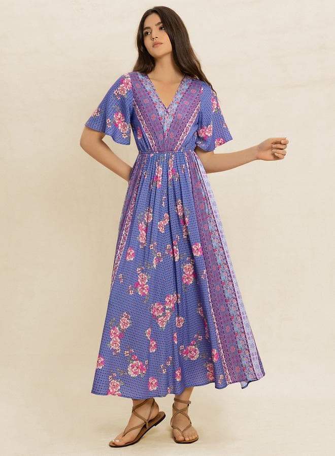 Floral V-Neck Midi Maxi Dress in Viscose - Image 1