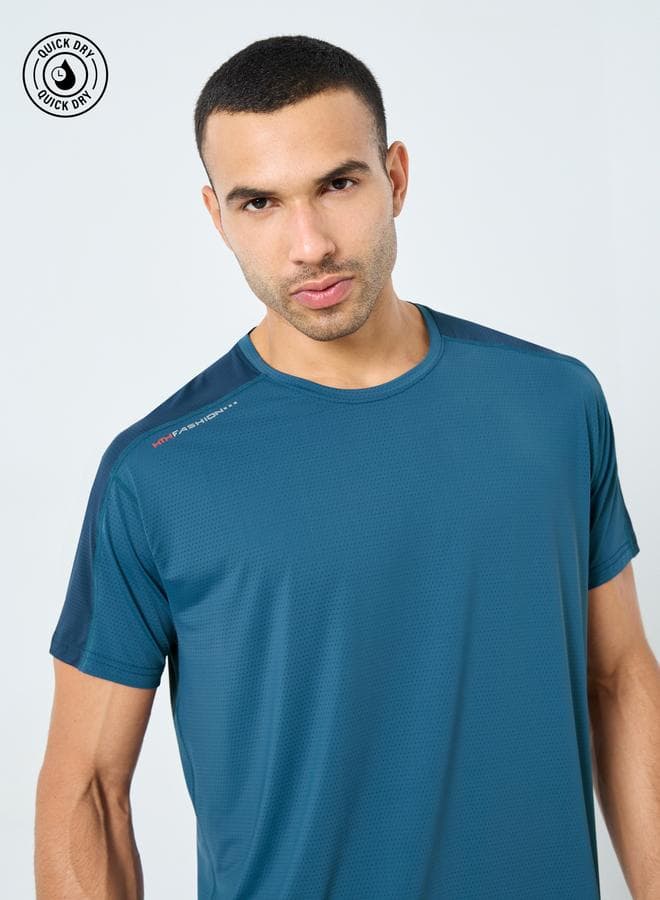 Blue Contrast Shoulder Active T-Shirt Regular Fit - Image 1