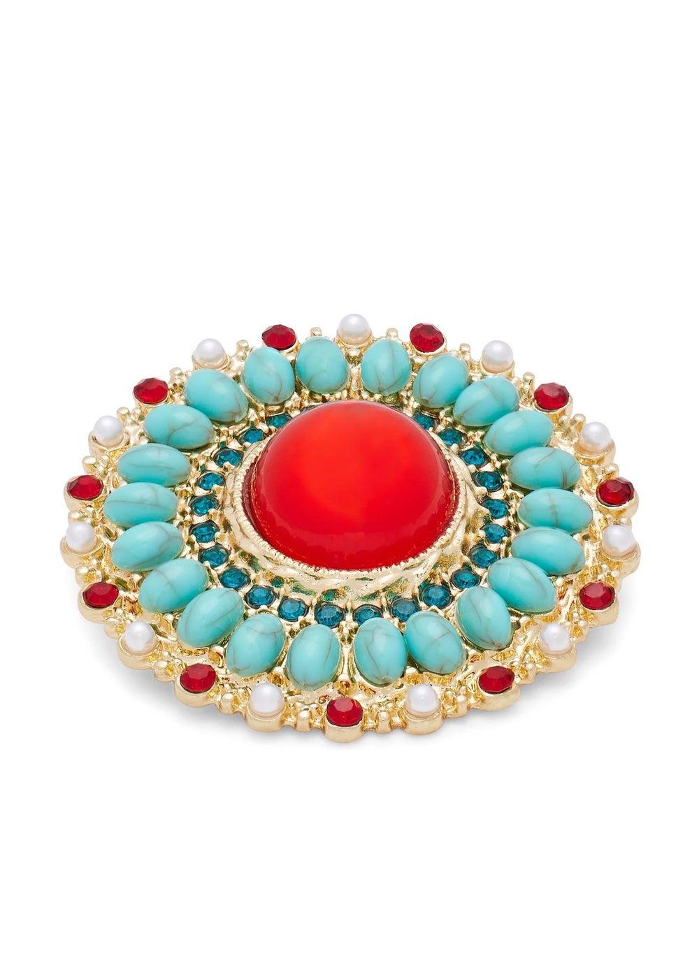 Zari Gold-Plated Coral & Turquoise Statement Brooch - Image 1