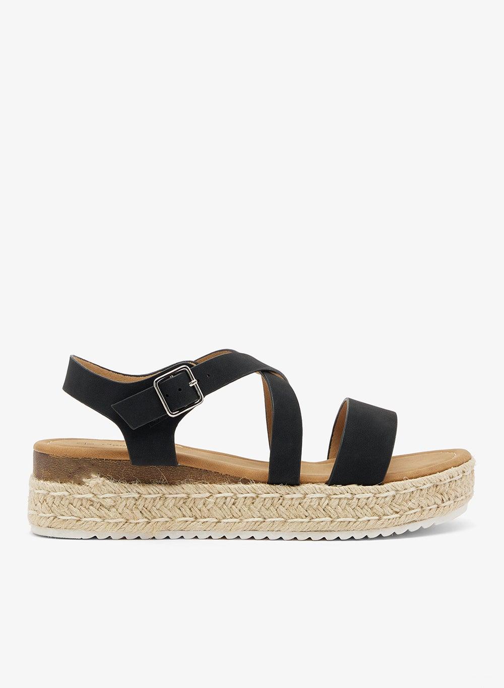 Black Low Wedged Flatform Sandal - Image 1
