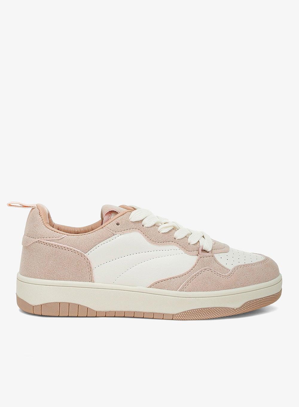 Sh4869 White Pink Faux Leather Platform Sneakers - Image 1