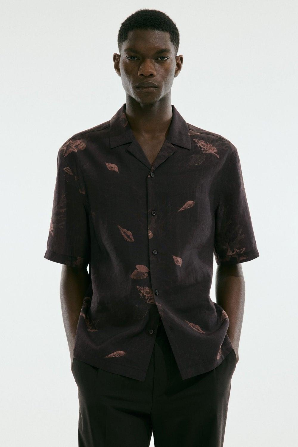 Lyocell-Blend Resort Shirt Regular Fit Dark Pattern - Image 1