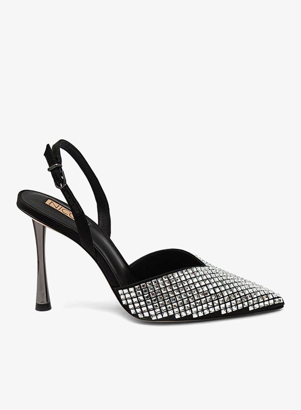 Simm Black Leather Embellished Bridal Heeled Sandals - Image 1