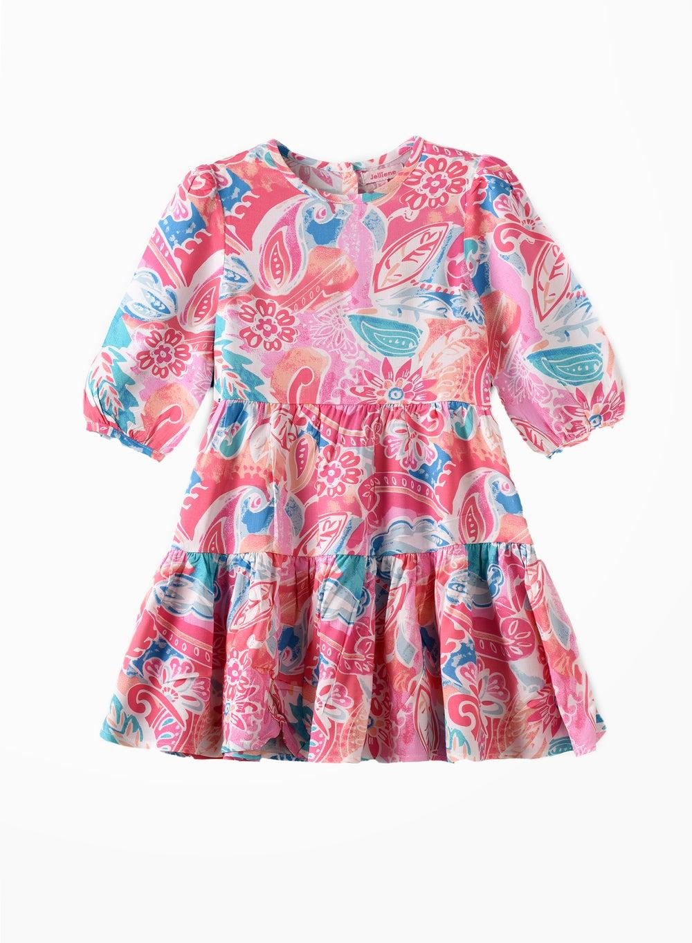 Lptd 08 Pink Floral Tiered Midi Dress - Image 1