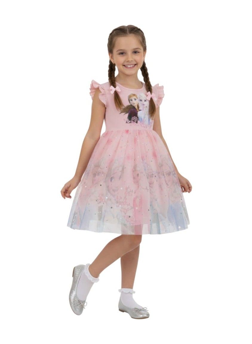 Light Pink Character Print Tulle Midi Dress - Image 1