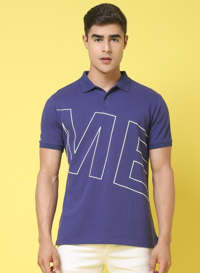 Men’s Navy Blue Graphic Polo T-Shirt Oversized Fit - Image 1