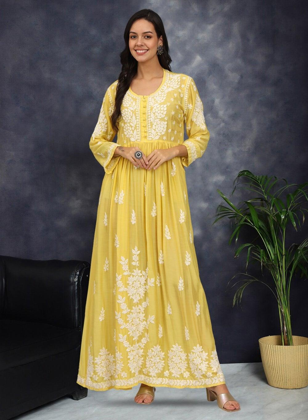 Hand-Embroidered Chikankari Muslin Jalabiya AL4017 - Image 1