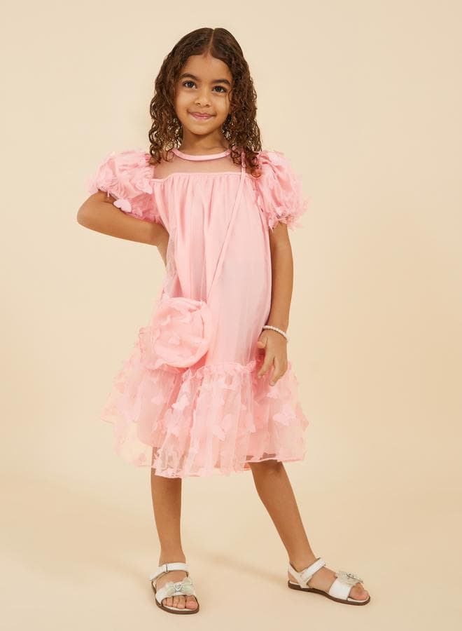 Styli Butterfly Appliqué Mesh Off-Shoulder Midi Dress 2112226028Pink - Image 1