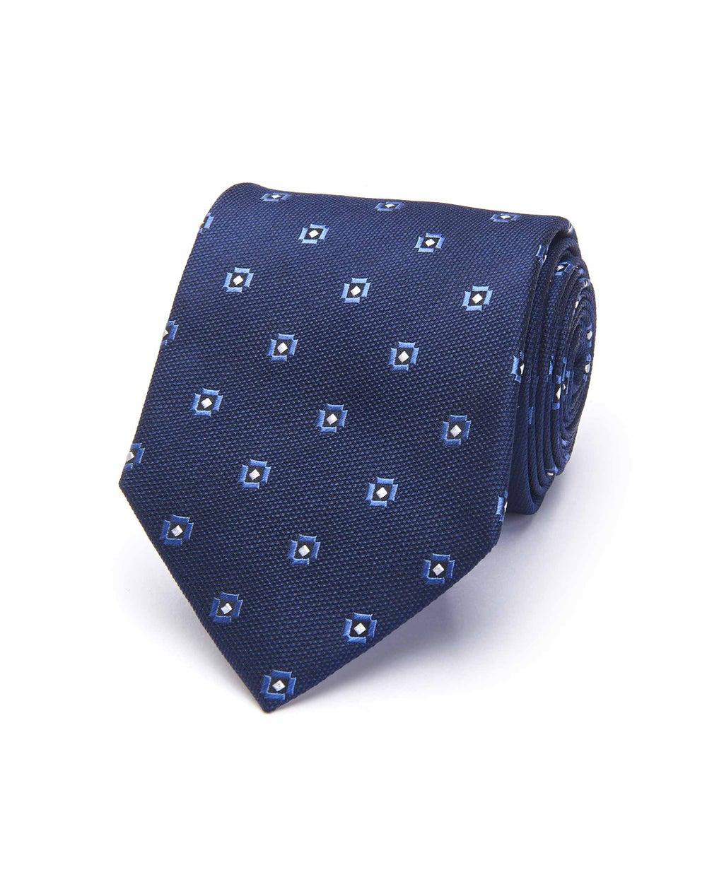 Patterned Jacquard Silk Tie in Navy Blue - Image 1