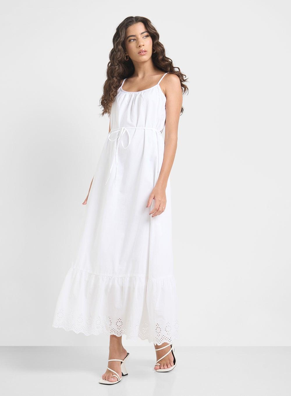 Eyelet Maxi Dress 15313166 White A-Line Elegance - Image 1