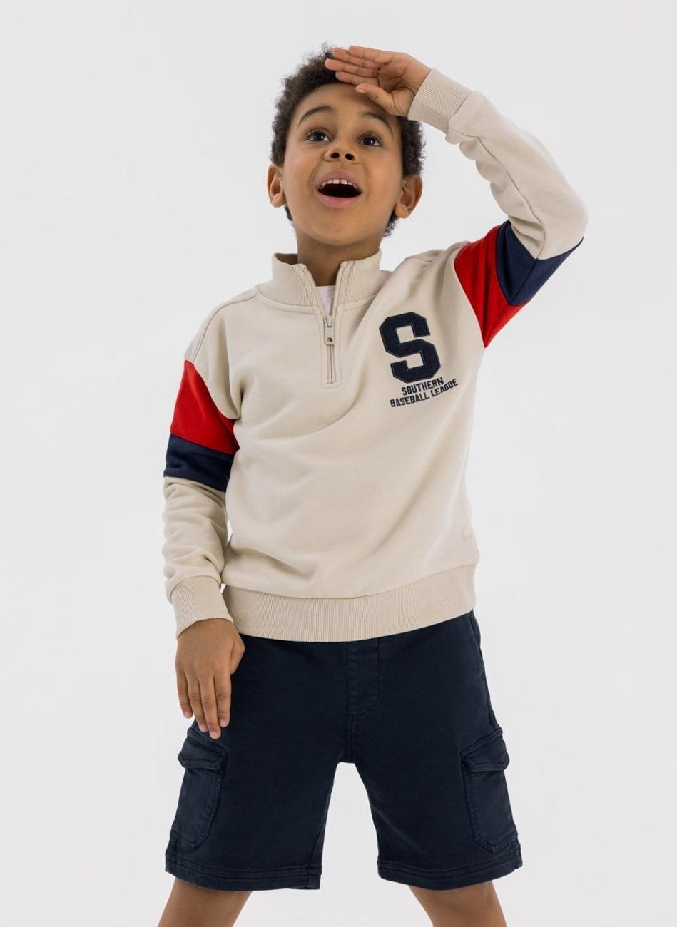 Boys Cream Half Zip Fleece Jumper with Rib Cuffs - Image 1