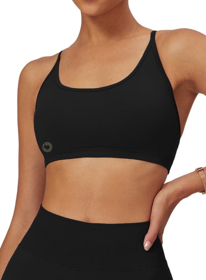 Striped Back Performance Sports Bra in Licorice Black - Image 1