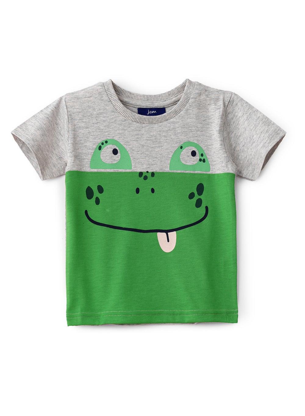 Boys Green Frog Graphic Cotton T-Shirt Crinb4012 - Image 1