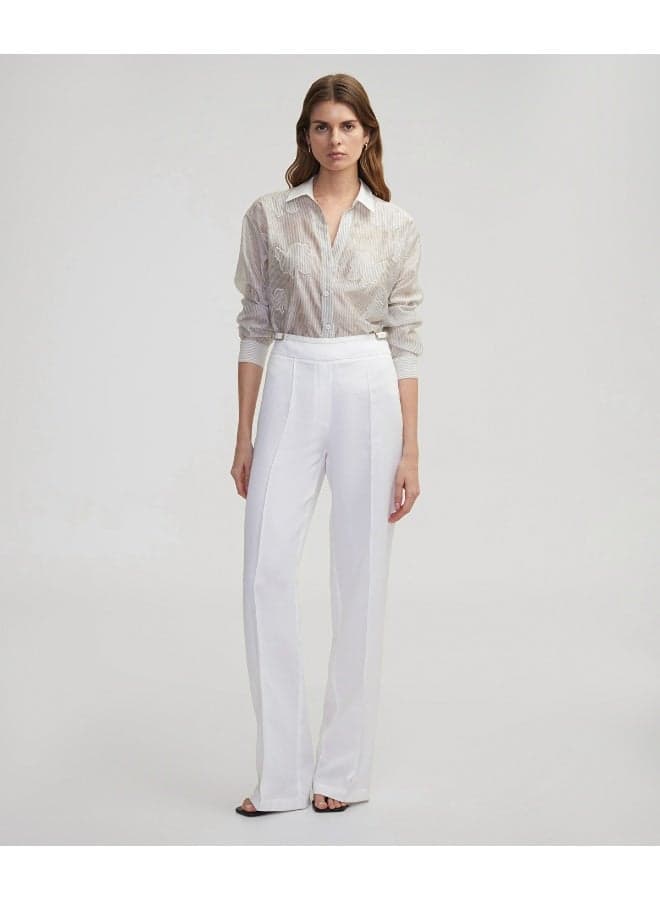White Wide-Leg Trousers with Slim Belt Detail - Image 1